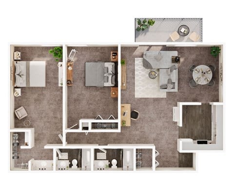 Floor plan for 2 beds, 2 baths, 1435 sqft